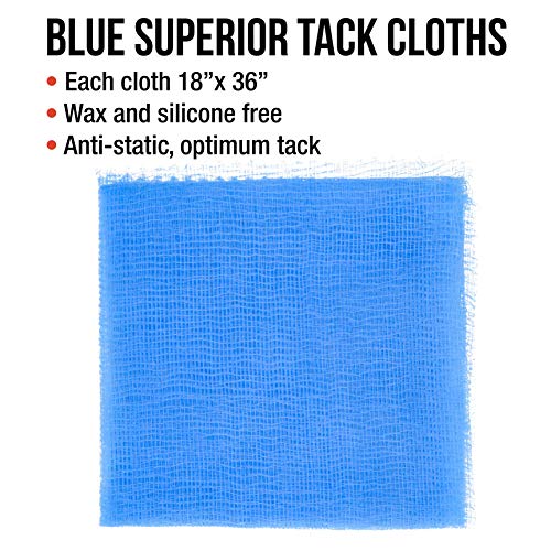 Tcp Global - Pure Blue Superior Tack Cloths - Tack Rags (Box Of 12) - Automotive Car Painters Professional Grade - Removes Dust, Sanding Particles, Cleans Surfaces - Wax And Silicone Free, Anti-Static #TOP2