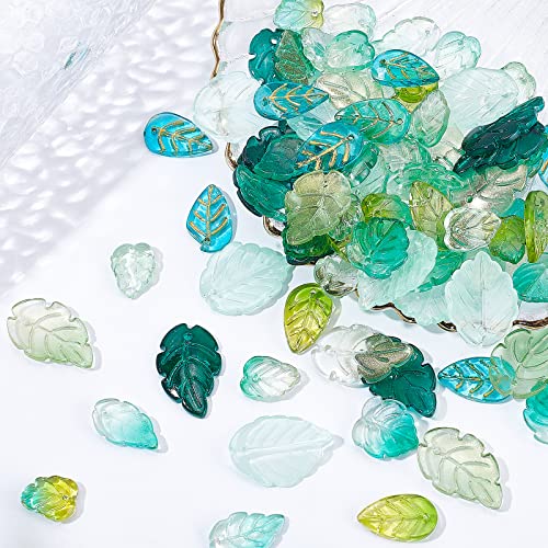 Sunnyclue 1 Box 100Pcs Leaf Charms Leaves Charm Glass Leaf Beads Plant Gradient Green Leaf Charms For Jewelry Making Charm Spring Season Earrings Necklace Bracelet Hair Clip Diy Craft Adult Women #TOP3