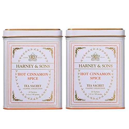 Harney & Son's Mothers Day Hot Cinnamon Spice Tea Gift Set (2 Pack, 20 Sachets Ea.) - Black Tea Blended with Cinnamon, Orange, & Sweet Cloves - Caffeinated, Medium Bodied Brew - Each Tin 1.4oz