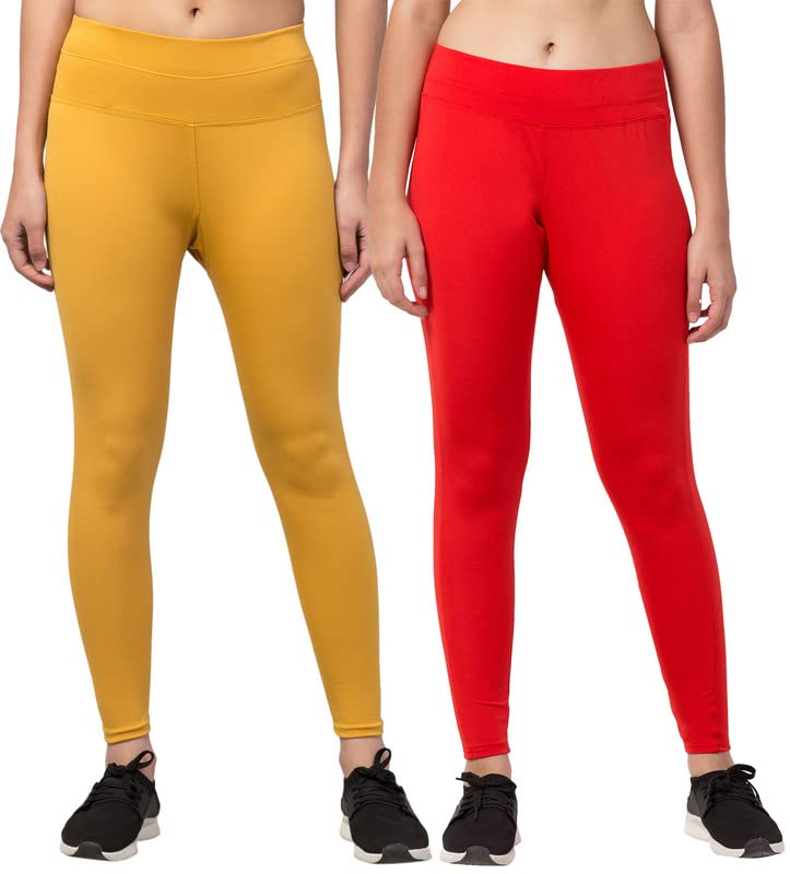 Image of BLUECON Gym wear Leggings Ankle Length Workout Pants | Stretchable Tights | Mid Waist Sports Fitness Yoga Track Pants for Girls & Women (Pack of 2)