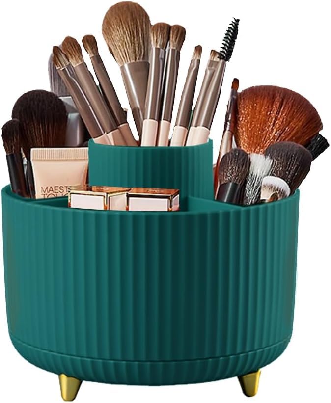Zollyss Makeup Brush Holder Organizer,360° Rotating Makeup Brush Organizer,5 Slot Make up Brushes Cup for Cosmetics, Nail Polish, Art Supply, Bathroom Vanity Desktop Organizer - (Green)