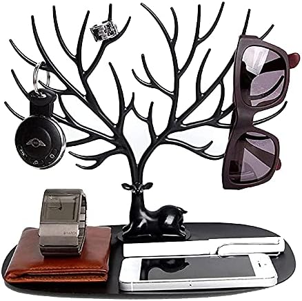 Earring Bracelet Necklace Holder, Jewelry Organizer Stand, jewellery Display Rack, Tray Deer Antler Tree Shape Bracelets Storage Holders for Home Decor, Decoration Gift, Birthday Gifts (Black)