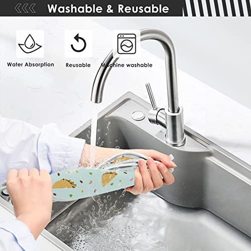2 Pack Faucet Absorbent Mat Washable Sink Splash Guard Bathroom Faucet Drip Drying Mat Kitchen Accessories Medium 23X5 Inch Cute Cartoon Tacos Colorful Pattern Mexican #TOP5