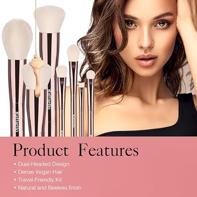 Raffaello 6-in-12 Dual-Ended Makeup Brushes Set, Sustainable Rose Gold Brushes with Recycled Materials, Includes White Faux Leather Pouch, Professional Face & Eye Makeup Kit for Travel and Daily Use