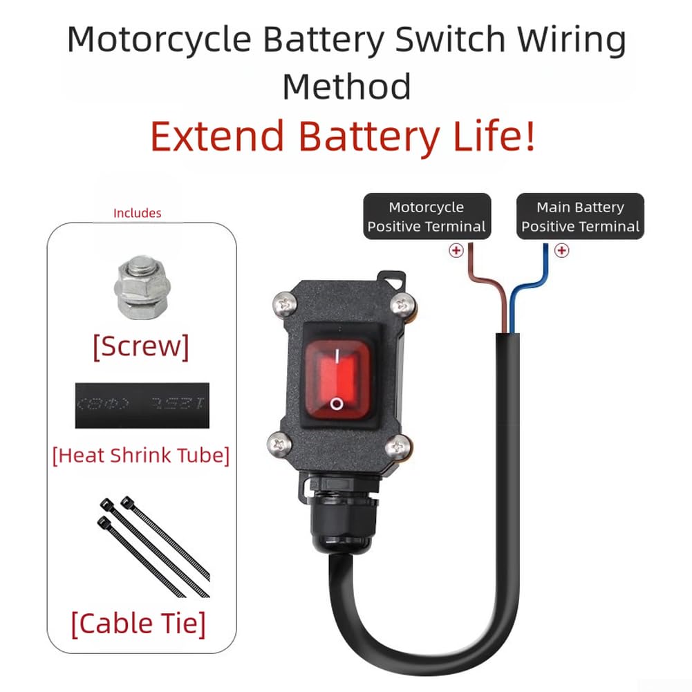 Interruttore di scollegamento della batteria per moto, 12 V 24 V CC, con struttura impermeabile e cavo isolato per un'affidabile interruzione di corrente e protezione della batteria (100 cm)