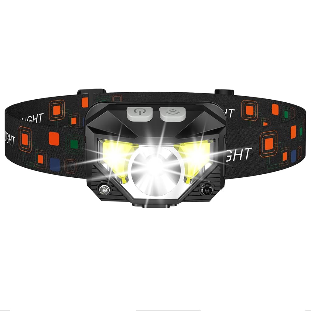 PROBEROS® LED Headlight USB Rechargeable Hands-Free Motion Sensor Headwear Work Lamp, Multi Work Modes with Red Flash Warning Light, Adjustable Strap, Ideal for Camping, Hiking, and Night Work