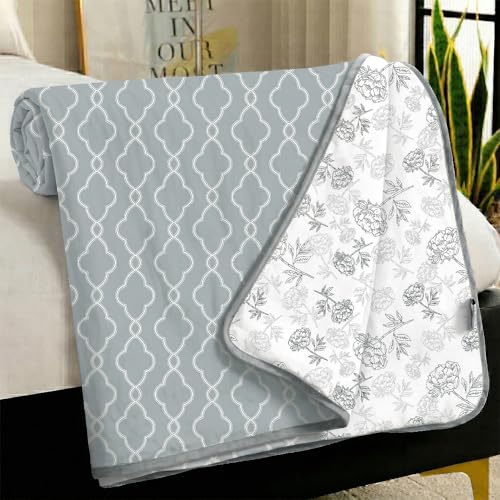 Image of Story@Home Quilted King Size Bed Cotton 100% | 150GSM 225 x 240 CM Quilt AC Blanket for Summer | AC Comforter Double Bed |Grey & White, Floral & Moroccan Reversible Design Duvet | All-Season Blanket
