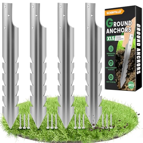 SCHINTILLO Bodenanker Schaukel Einschlaghülse 4er-Pack, Feuerverzinkter Erdanker für Schaukel Pfostenträger Holzpfosten Spielturm(Verbesserte Stahlstärke 3mm)
