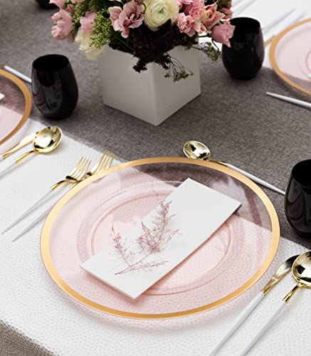 Plasticpro Plastic Pro 4 Pack Charger Plates 13 Inch Clear Pink With Gold Rim Plastic Dinner Chargers Heavy Duty Large Serving Platter Reusable Disposable #TOP4