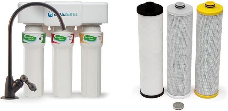 Aquasana 3-Stage Max Flow Claryum Under Sink Water Filter System + Replacement Filter Cartridges Bundle