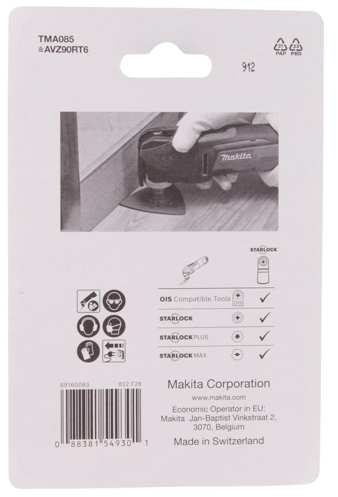 Makita B-69814 Starlock HM/TC Deltaplatte 90 mm TMA085, Körnung 60, für Mörtel, Leim, Fiberglas, Holz, für Multitool, Multifunktionswerkzeug, 1 Stück