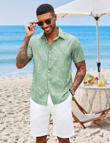 Image of COOFANDY Mens Hawaiian Shirts Short Sleeve Button Down Aloha Shirt Casual Beach Clothes