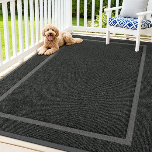 Image of OLANLY Front Door Mat Indoor Outdoor Entrance, Waterproof All-Season, All-Weather Doormat, Sturdy Natural Rubber, Fade Resistant, Low Profile, Easy Clean Patio Porch Entryway Mat, 71x47, Black