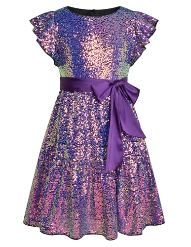 GRACE KARIN Mädchen Pailletten Kleid mit Schleife - Symphonie Lila,...