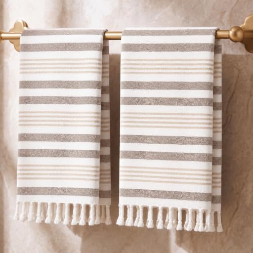 Folkulture Turkish Hand Towels for Bathroom, Beige Set of 2 (16"x30")