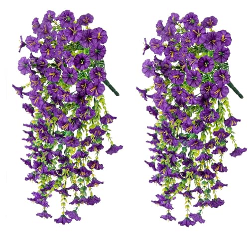 2026 New Artificial Hanging Morning Glory Flowers for Outdoors, UV Resistant Faux Flower Vine, Realistic Artificial Flowers for Patio, Porch, Garden Decor (Violet, 2PC) image 6