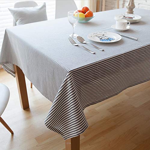 Nappe lin coton 140x220cm grise à rayures simples pour table rectangulaire - 2