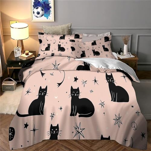 Housse de Couette Chats Noirs Microfibre Douce sans Repassage Lit Simple