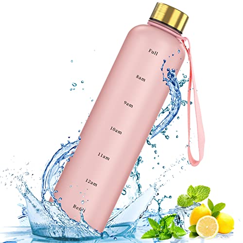 Loncheras Y Termos, Kitchen Botella de agua 1 litro motivacional deportiva con marcadores cilindros, GIVOOBE Botella De Agua Motivacional Grande y Portátil para Gimnasio, Viaje, Oficina,...