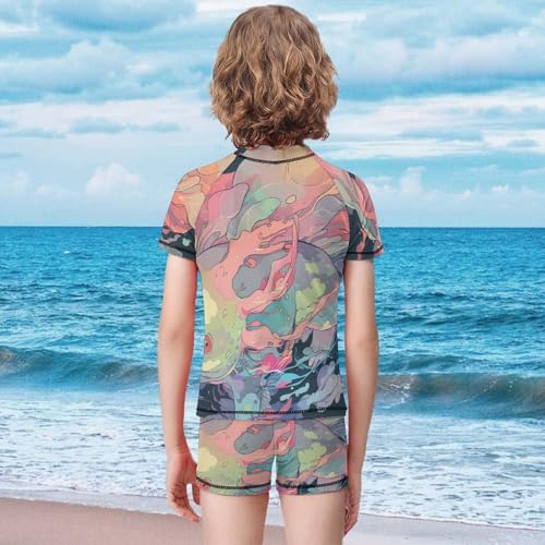 Stylized Rainbow Axolotl (2) Children's Casual Swimsuit Set - Simple and Versatile2