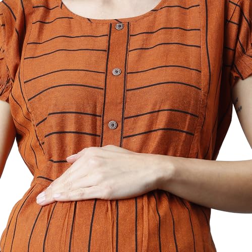 Image of CEE 18 Women's Cotton Rayon A-Line Maternity Feeding Kurti with Zippers(9938 36,Lucious Orange,S)