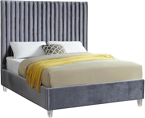 Vista 10 de Meridian Furniture CandaceNavy-T Candace Collection Modern Cama individual tapizada de terciopelo contemporánea, tela de terciopelo azul marino