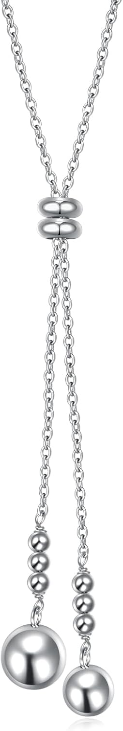 Sterling Silver Lariat Necklace Y Necklaces Pearl/Silver Ball Long Necklace for Women Pearl Necklaces Jewelry Gift for Christmas