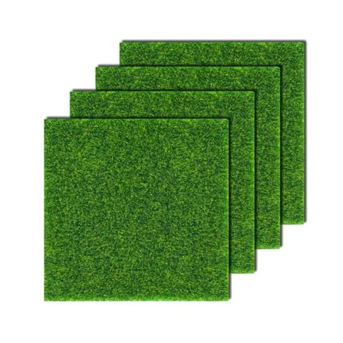 YAZWUR 4 Pezzi Tappeto in Erba Sintetica, Miniatura di Muschio, Prato Artificiale Decorativo, per Interni ed Esterni, Micro Paesaggi, Mini Giardini, Decorazioni per Terrazze, Giardini, Prati (15x15cm)