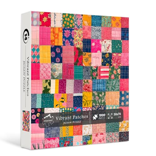Sewing Patch 1000 Piece Puzzle for Adults, PICKFORU Vintage Quilt Patchwork Flower Art Puzzles, Impossible Difficult Colorful Theme as Wall Decor