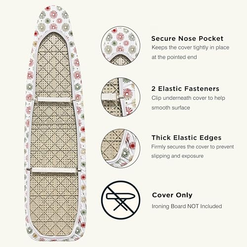 Image of Ironing Board Cover and Pad 15 inchx54 inch Extra Thick Natural Cotton, Scorch and Stain Resistant Padding, Standard Size Iron Board Cover with Fasteners Heavy Duty Elastic Edge, Heatproof Sunflora