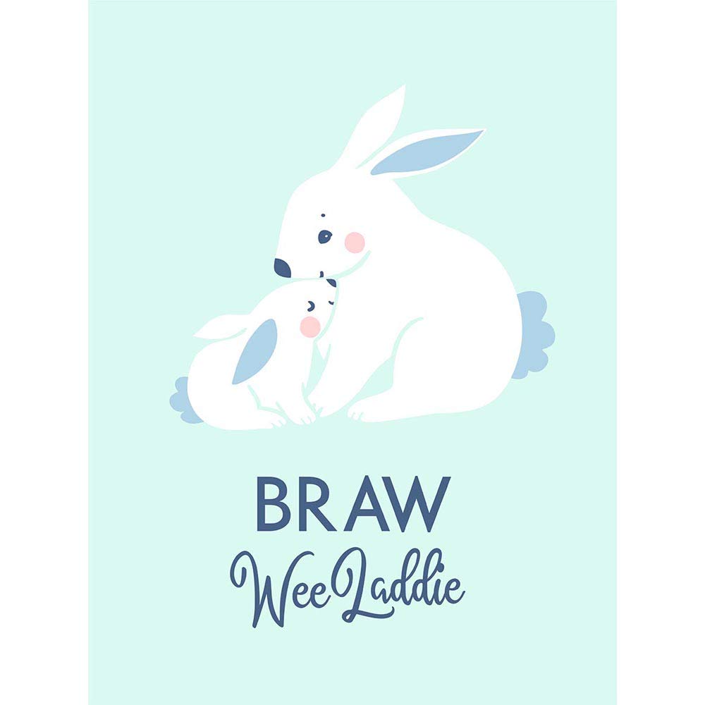 Braw Wee Laddie Baby Boy Scottish Rabbit Bunny Art Print Poster Wall Decor 12X16 Inch