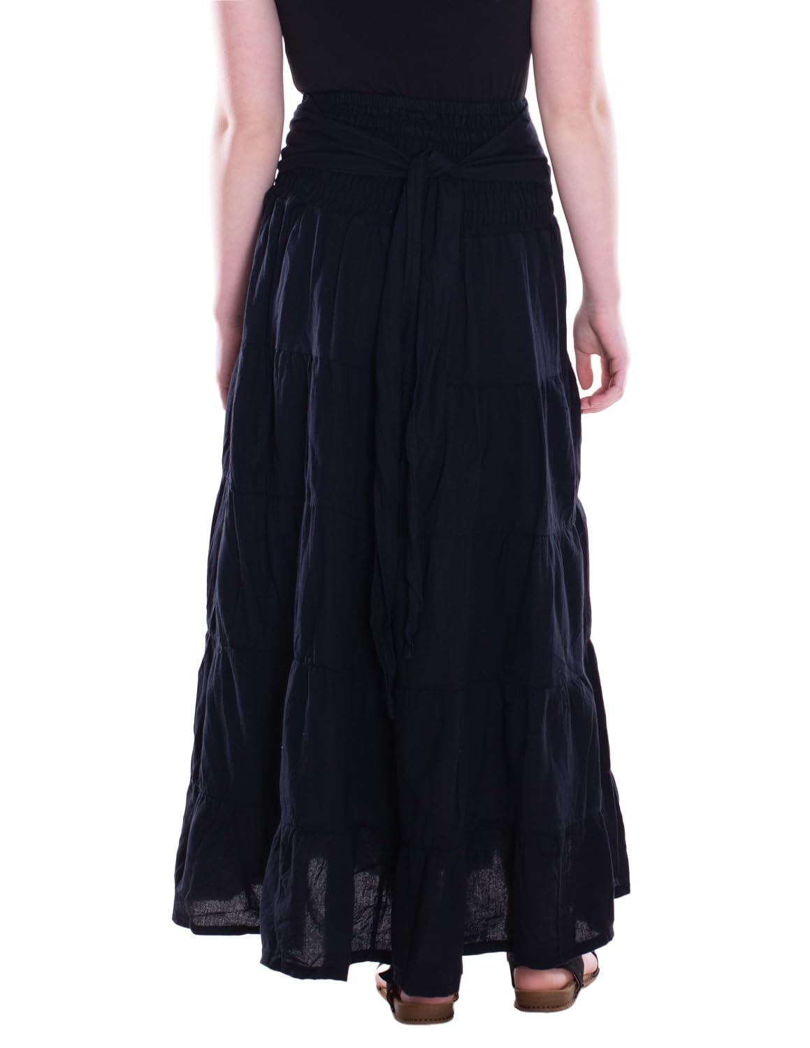 Vishes Alternative Bekleidung - Damen Maxi-Rock Baumwolle Vintage Retro elastischer Bund mit Kordel-Zug