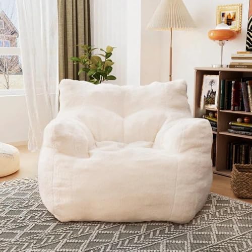 Ergonomic Design Kids & Adult Bean Bag Chair with Filler Included with Supportive Back & Armrest 27.5''H X 35''W X 36.2' D | Pretty White Cream Color Zipper Closure Lightweight Plush Flexible
