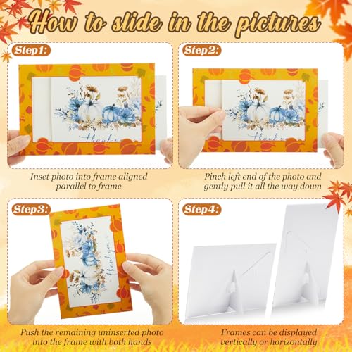 Image of AmazingSpark 50 Pack Paper Photo Frames, Fall Pumpkin Leaves | 50 Stands Included, Thanksgiving Harvest Theme, Classroom Camping Party Decor, Festive Pumpkin Maple Leaf Border Design