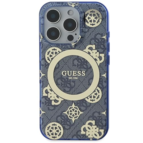 CG Mobile Guess GUHMP16LH4PYEEB Coque Rigide pour iPhone 16 Pro 6,3" Bleu IML Pivoine sur Fond 4G