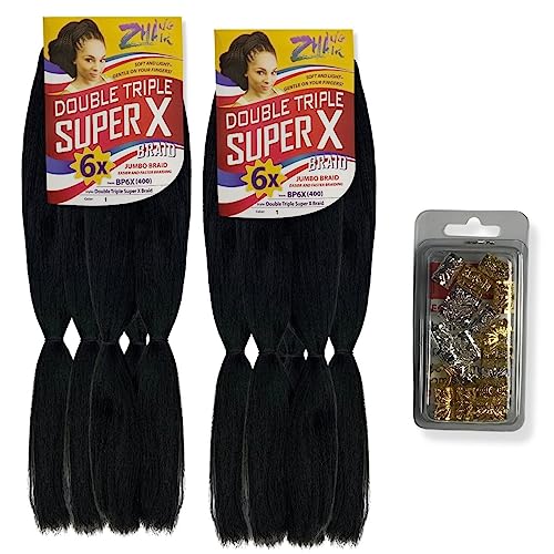 2 Jumbos Cabelos Para Tranças Box Braids Super X + KIT com 20 Anéis Reguláveis Acessórios Para Cabel