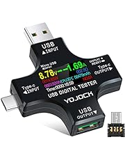 YOJOCK USB C Tester USB Power Meter 2 in 1 Digital Multimeter 3.6-32V 0-5.1A Voltage and Current Tester, Type C Voltmeter Battery Capacity Volt Ammeter Power Bank USB Cable Charger Detector