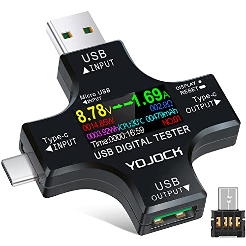 YOJOCK USB C Tester USB Power Meter 2 in 1 Digital Multimeter 3.6-32V 0-8.0A Voltage and Current Tester, Type C Voltmeter Battery Capacity Volt Ammeter Power Bank USB Cable Charger Detector by YOJOCK - Used condition - US$16.12