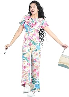 Cutiekins Girls Stylish Floral Print Embellished Jumpsuit | Lightweight & Comfortable Fabric | Jumpsuit for Kids | Ideal f... Price In India
