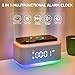 Alarm Clock Speaker Wireless Charger, Digital Alarm Clocks Bedrooms Bluetooth, Alarm Clock Dimmable Light Bedrooms Dual Alarm Snooze Dimmer 12 24H RGB Night Light Bluetooth USB AUX, Gray
