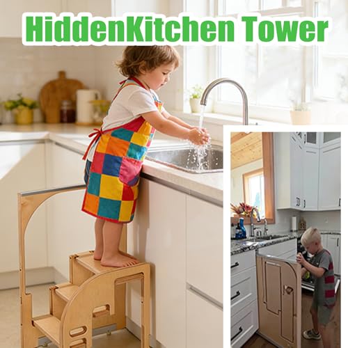 Escalera de cocina de madera de pie y taburete plegable de 2 peldaños para baño 7