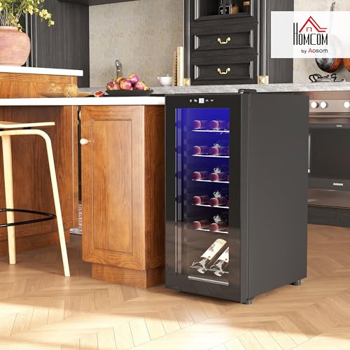 HOMCOM Cantinetta Vino Refrigerata per 18 Bottiglie, Cantina Frigo Vino Anti-UV a Zona Singola con Temperatura Controllata 5-18°, Display Touch, Luci LED, Ripiani Regolabili, Porta Vetro, 34.5x45x78cm - immagine 3