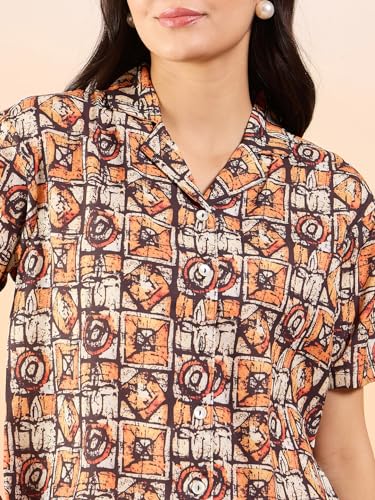 Image of Modeve Women Shirt Pant Navy Abstract Print Co-Ord Set