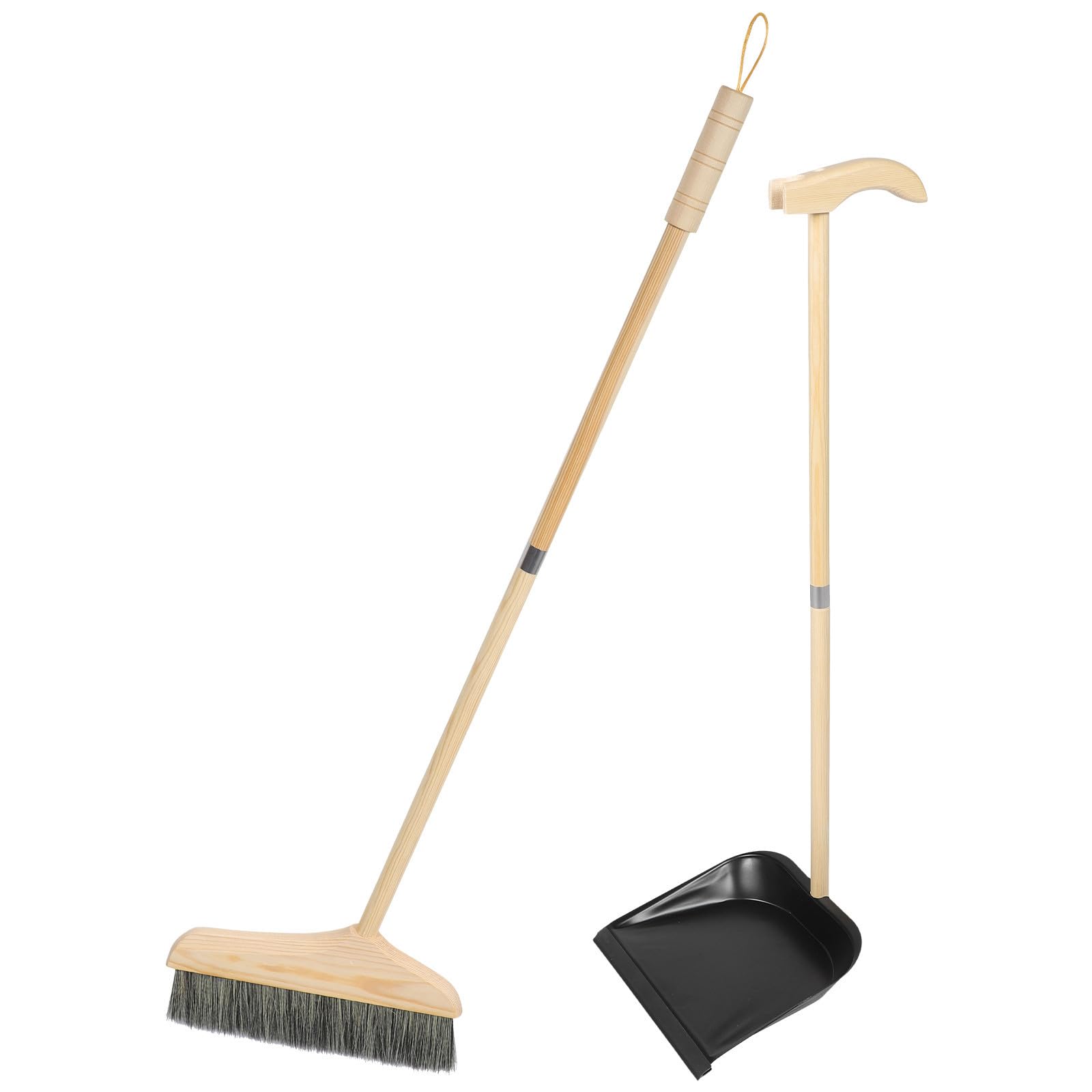 Toyvian Juego de Escoba y Recogedor de Basura Mango Largo de Madera y Acero Inoxidable, Ligera y Resistente para Limpieza del Hogar y Oficina