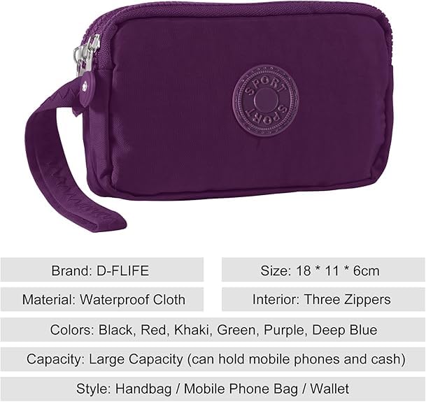 Large Capacity Wristlet Wallet - Women 3 Layers Zipper Oxford Cloth Waterproof Handbag Purse4