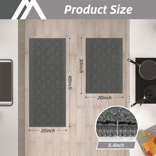 COSY HOMEER 48x20 Inch/30X20 Inch Kitchen Rug Mats Made of 100% Polypropylene 2 Pieces Soft Kitchen Mat Specialized in Anti Slippery and Machine Washable (Grey)