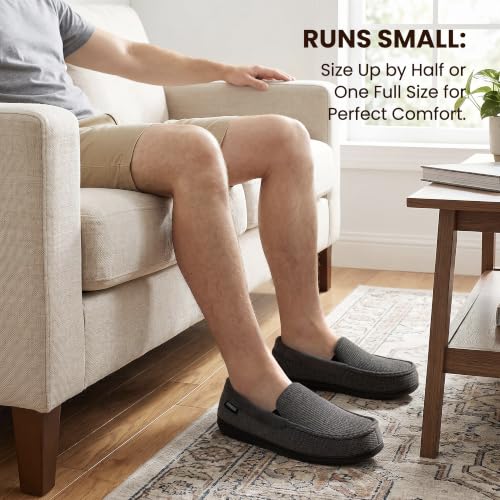 Image of ULTRAIDEAS Men's Moc-Toe Slippers Loafer House Shoes Indoor Outdoor Memory Foam with Breathable&Warm Knit Upper