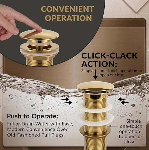 Image of BASSINO Premium 5 Inch Brass Waste Coupling /Washbasin Drainer /Rust-Proof Pop-Up for Basin /Drain Stopper for Tabletop, Wall-Mount & Pedestal Wash Basins(Glossy-Golden)