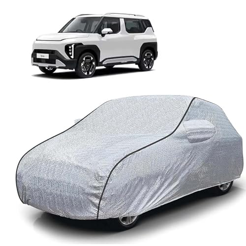 Image of Sulfar 100% Waterproof Car Body Cover Compatible with Mirror for Kia Syros (Triple Stitched, Full Bottom Elastic, Magic Silver with Black Piping)