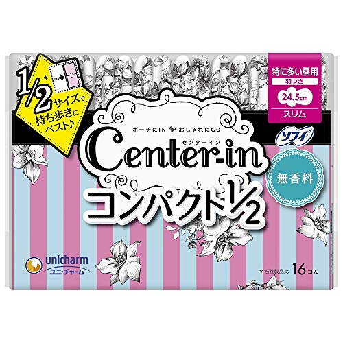 センターイン コンパクト1/2 無香料 特に多い昼用 羽つき 16枚〔生理用ナプキン スリム〕×6個